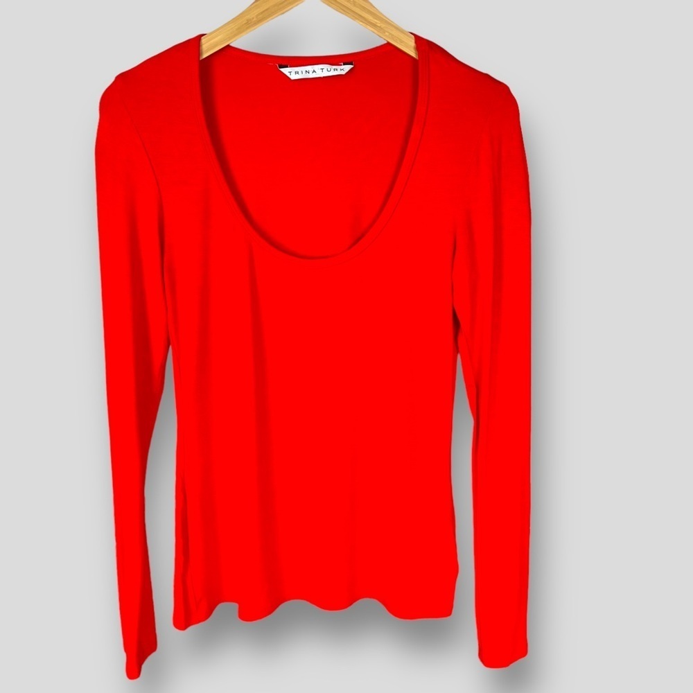 Trina Turk Long Sleeve Shirt Scoop Neck